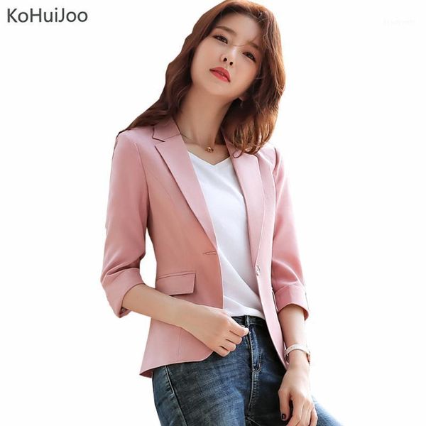 women's suits & blazers kohuijoo summer cotton linen blazer women three quarter sleeve casual slim fit work coat and jacket for ladies, White;black